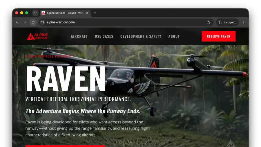 Alpine Vertical homepage hero section