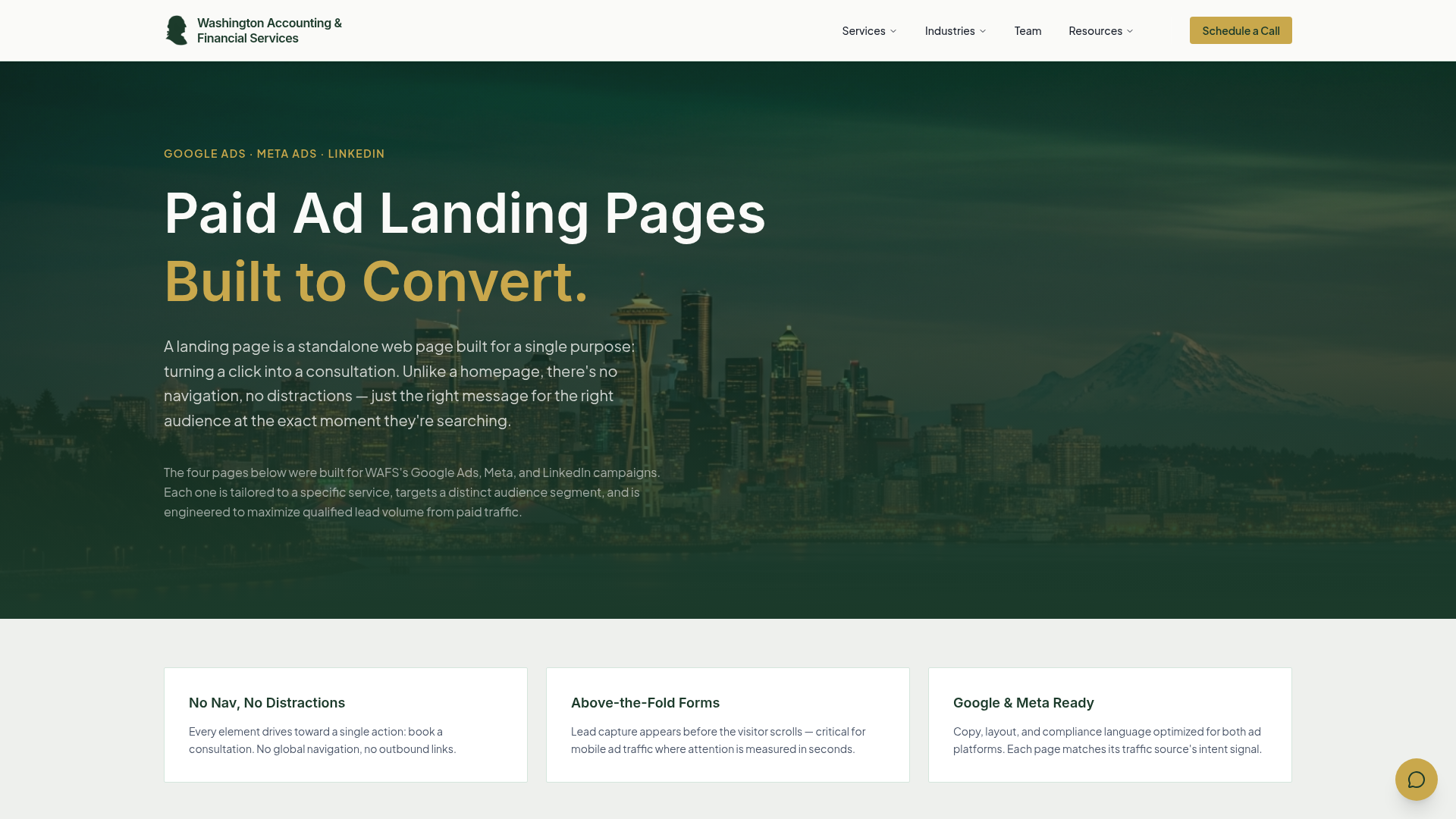 Washington Accounting & Financial Services paid ad landing pages
