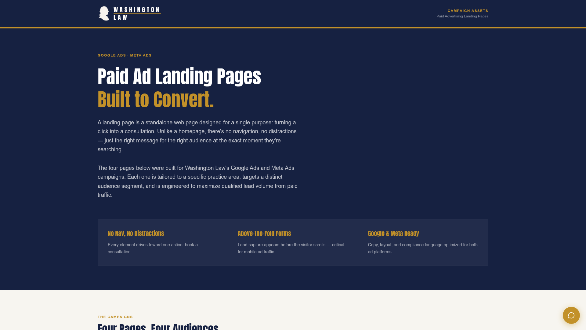 Washington Law paid ad landing pages