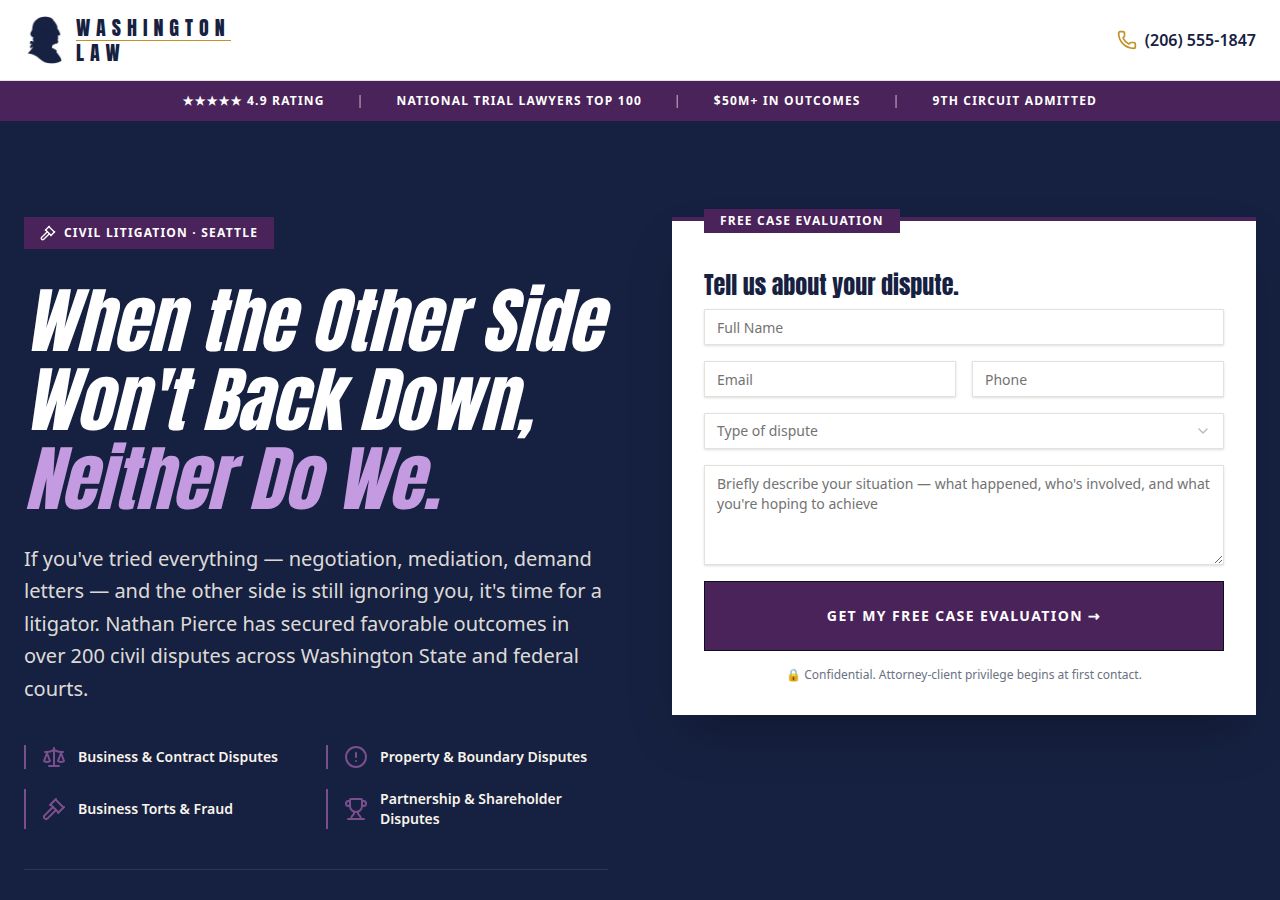 Civil Dispute Intake landing page preview