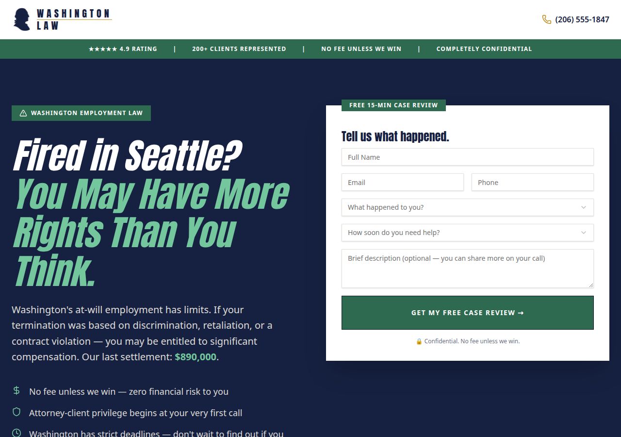 Wrongful Termination landing page preview