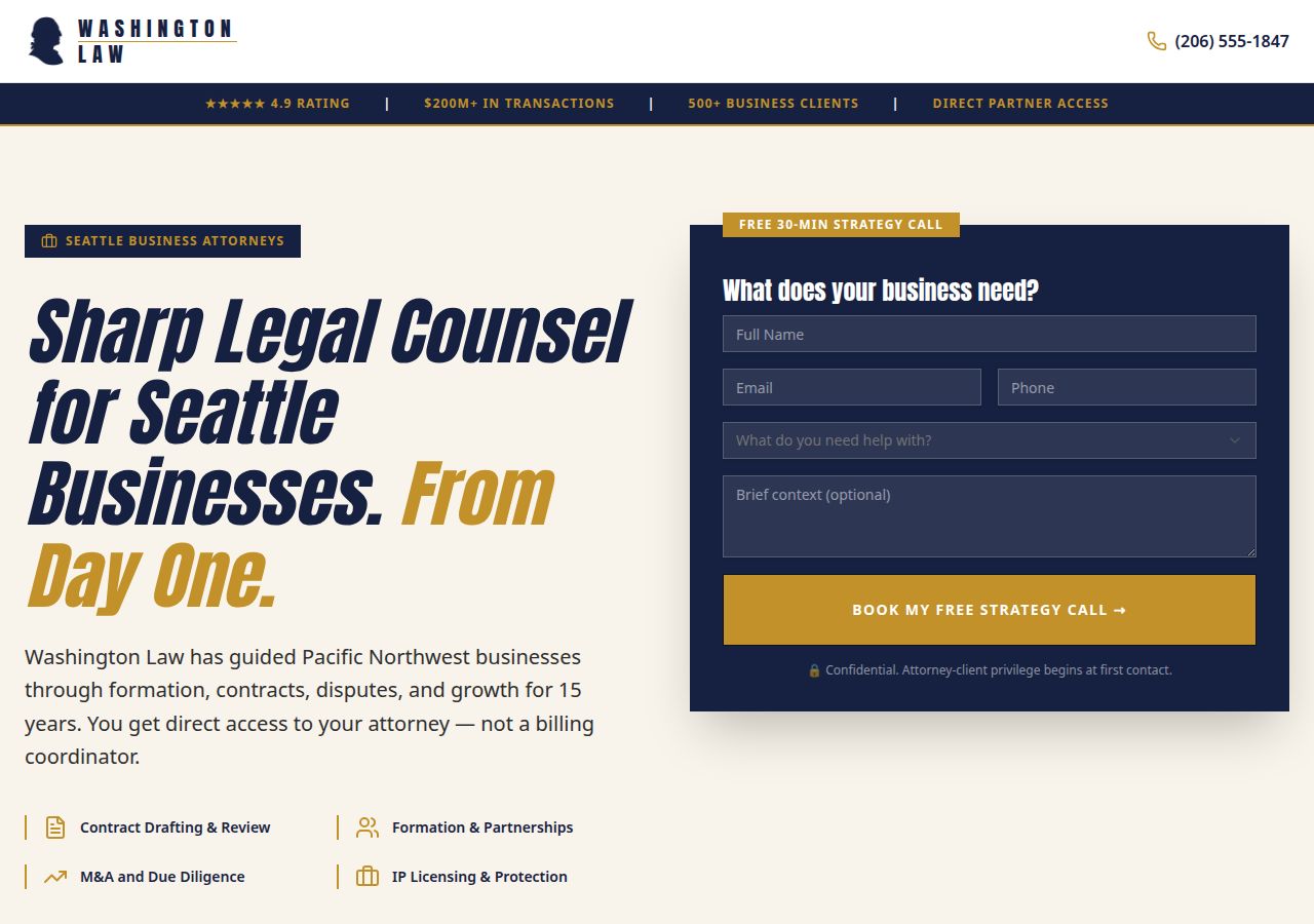 Business Law Intake landing page preview
