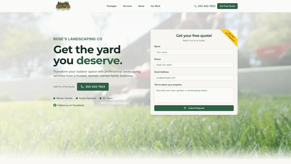 Rose's Landscaping Co website screenshot
